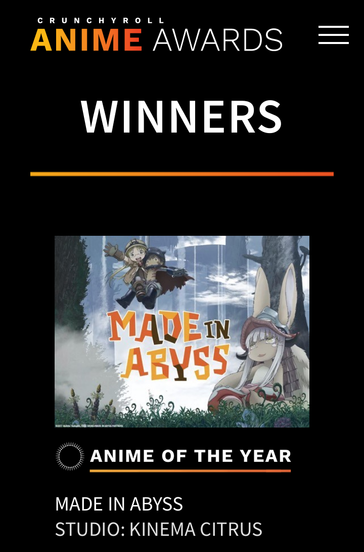 Crunchyroll's 2018 Anime Awards Winners Unveiled; Made in Abyss